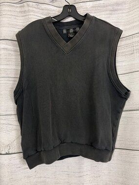 Mens Vintage Nike Golf Black Sleeveless V-Neck Sweater Size L